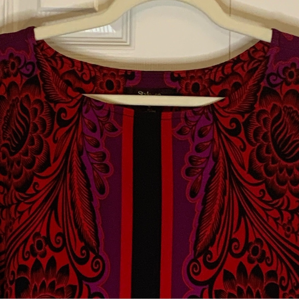 Style & Co. Red and Purple Swirl Design 3/4 Sleeve Dress Size L - Picture 2 of 10